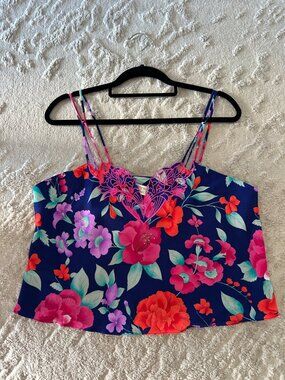 VINTAGE 90s Victoria’s Secret Gold Label Blue Floral Lace Cami Top Size Large